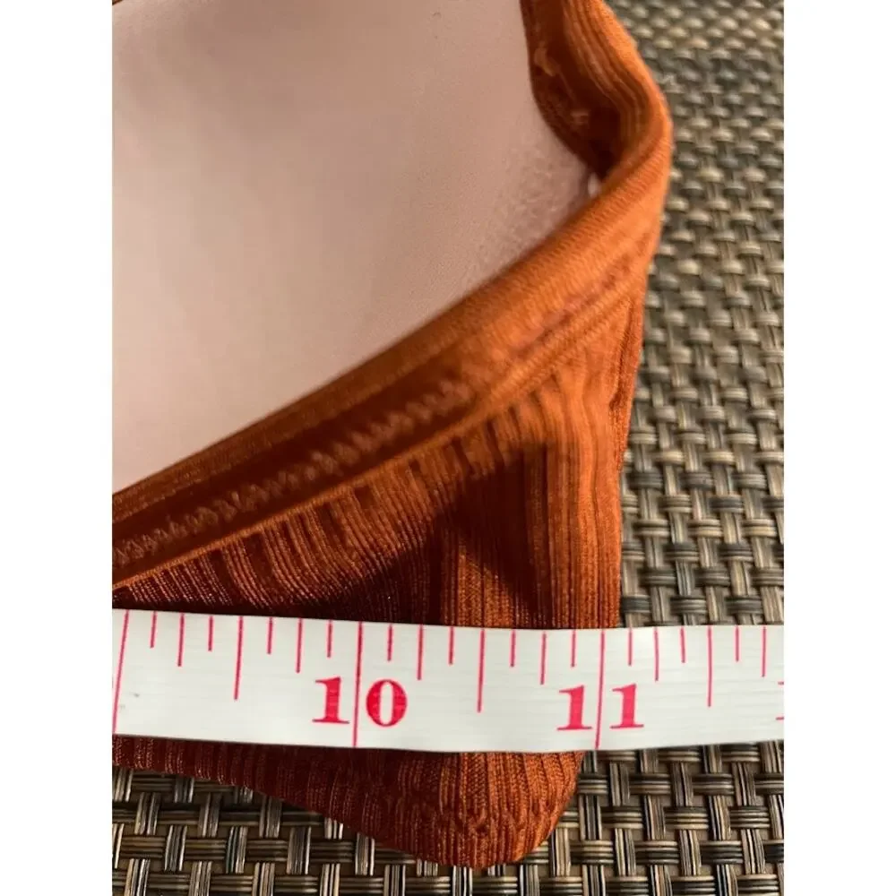 Shade & Shore Copper Bikini Top Swimsuit Fixed Cup Halter Tie Satin Top 32B